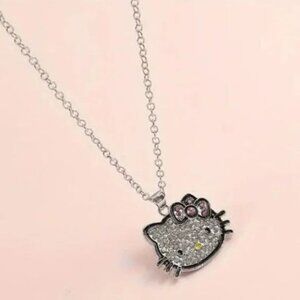 Sanrio Hello Kitty Necklace Crystals Pink Silver NEW Bow